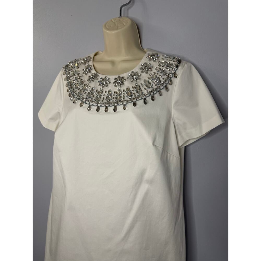Brooks Brothers Shift White Mini Dress Embellished Jewel Neckline Elegant Sz 14 - Picture 5 of 13